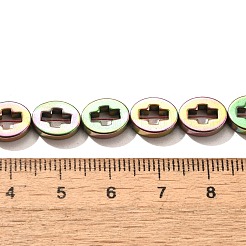 電気めっき合成非磁性ヘマタイト ビーズ 連売り  クロスとオーバル  虹メッキ  10x8x3mm  穴：0.9mm  約40個/連  15.75''（40センチメートル）&nbsp;G-L613-Z01-02J
