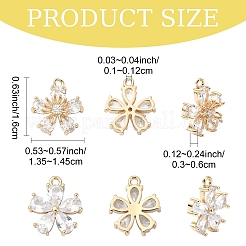 6 個 2 スタイル透明ガラスペンダント  真鍮パーツ  多面カット  花  透明  16x13.5~14.5x3~6mm  穴：1~1.2mm  3個/スタイル&nbsp;GLAA-YW0005-29