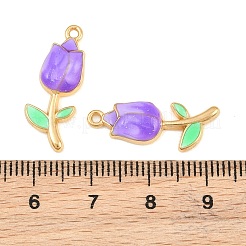 304ステンレススチールエナメルペンダント  花のチャーム  イオンプレーティング（ip）  18KGP本金メッキ  紫色のメディア  23x9x3.5mm  穴：1.4mm&nbsp;SA-CBADC81-05G-05