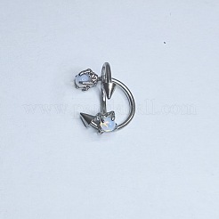 クローコーン 304 ステンレススチール キュービックジルコニア フープ リップリング  ステンレス鋼色  ライトシアン  内径：12mm  ピン：1.2mm  ヘッド：3mm&nbsp;FS-WG1AB27-27
