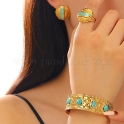 Synthetic Turquoise Cuff Bangles & Finger Ring & Stud Earrings Sets&nbsp;FS-WGB9654-04