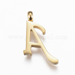304ステンレススチールアルファベットペンダント  頭文字〜Z  ゴールドカラー  15~19x5.5~19x2mm  穴：2mm&nbsp;STAS-F129-G