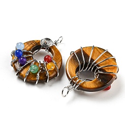 Chakra Natural Tiger Eye Flat Round Pendants&nbsp;G-Z033-06P-03
