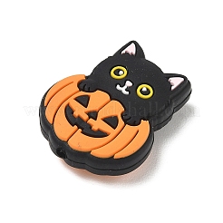 ハロウィンシリコンビーズ  焦点ビーズ  オレンジ  猫のいるジャック・オー・ランタン  30x23.5x9.5mm  穴：2mm&nbsp;SL-CBA81D6-01