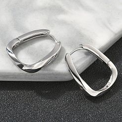 長方形真鍮フープピアス  プラチナメッキ  21x18x2.5mm&nbsp;EJEW-D320-24P
