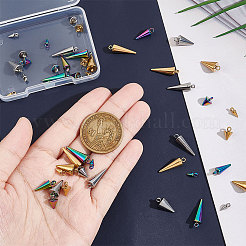 48個 12スタイル 201 & 304 ステンレススチールペンダント  スパイク/コーン チャーム  ミックスカラー  6.5~18.5x3~7mm  穴：1.5~2mm  4個/スタイル&nbsp;STAS-UN0048-22