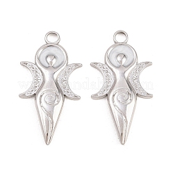 304ステンレススチールエナメルペンダント  三重の月の女神のチャーム  ステンレス鋼色  ミックスカラー  31x16x2.5mm  穴：2.8mm&nbsp;STAS-K293-35P