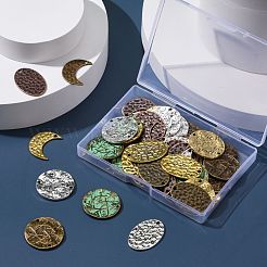 48個12スタイルアロイペンダント  星のチャームと楕円形と丸形  ミックスカラー  25~30x15~27mm  4個/スタイル&nbsp;PALLOY-PH0001-90