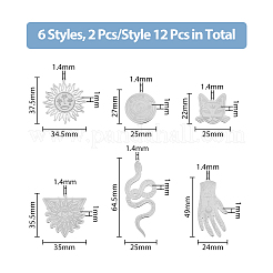 12Pcs 6 Styles 201 Stainless Steel Pendants&nbsp;STAS-DC0013-90