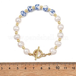 Natural Cultured Freshwater Pearl & Handmade Porcelain & Non-magnetic Synthetic Hematite Beaded Bracelets for Women&nbsp;BJEW-JB13964
