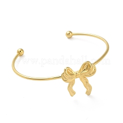 304ステンレススチール製蝶結びカフバングル女性用  18KGP本金メッキ  内径：2-1/2インチ（6.2cm）&nbsp;AJEW-R100-01A-G