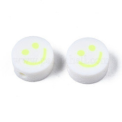 手作り樹脂粘土ビーズ  ジュエリー工芸用品のDIY用  笑顔とフラットラウンド  緑黄  10x4~4.5mm  穴：1.8mm&nbsp;CLAY-N008-040M