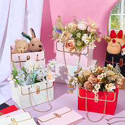 16Pcs 4 Colors Handbag Shaped Paper Flower Packing Bags with Golden Tone Alloy Chains&nbsp;CARB-NB0001-17