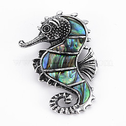 Sea Horse Shape Natural Abalone Shell/Paua Shell Brooch Pin&nbsp;G-N333-006-RS