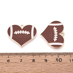 ラグビー合金エナメルペンダント  ハートチャーム  ゴールドカラー  ココナッツブラウン  20x25x1mm  穴：1.6mm&nbsp;ENAM-T025-02G-01