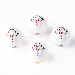 塗られた天然木の丸いビーズ  クリスマスのスタイル  雪だるま  レッド  16x15mm  穴：4mm&nbsp;X1-WOOD-N006-181