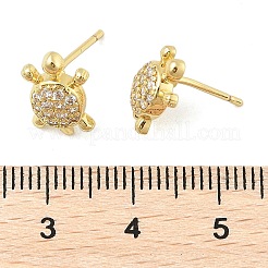 真鍮マイクロペーブクリアキュービックジルコニアスタッドピアス  鉛フリー＆カドミウムフリー  長持ちメッキ  ラックめっき  18KGP本金メッキ  カメ  13x7.5mm&nbsp;EJEW-R016-26G-03