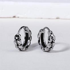 316ステンレススチール製スカルフープピアス（男性・女性用）  アンティークシルバー  13.5x15x3mm  ピン：1mm&nbsp;EJEW-SZ0001-95