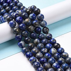 天然石ラピスラズリビーズ連売り  ラウンド  10mm  穴：1mm  約36~37個/連  15インチ（38cm）&nbsp;G-E483-17-10mm