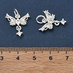 真鍮マイクロパヴェクリアキュービックジルコニアペンダント  蝶のチャーム  銀  17x15.5x4mm  穴：4mm&nbsp;CU-CBAB0CF-22S