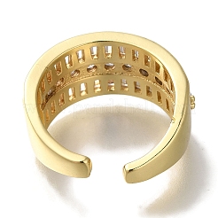 Rack Plating Brass Clear Cubic Zirconia Wide Open Cuff Rings&nbsp;RJEW-S411-20G