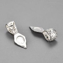 真鍮製の接着剤付きフラットパッドベイル、ペンダント作り用  銀色のメッキ  25x8x7mm  穴：9x5mm&nbsp;KK-E650-14S