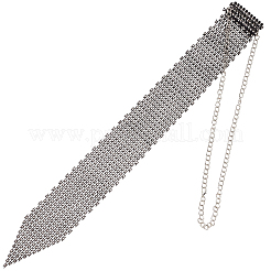 女性用樹脂ラインストーン釣り網ネクタイ1個  ブラック  511mm&nbsp;AJEW-CY0003-21B