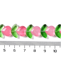 透明ガラスビーズ連売り  リーフ＆ハート  サクランボ色  7.5~9.5x10.5~14x4~5mm  穴：1mm  約54個/連  14.96~15.24''（38~38.7センチメートル）&nbsp;GLAA-B021-04H