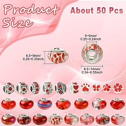 50 個樹脂ヨーロッパビーズ  大穴ビーズ  ロンデル  混合スタイル  ファイヤーブリック  8.5~13.5x10~14x6.5~9mm  穴：5~6mm&nbsp;RESI-CJC0050-01C
