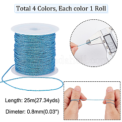ポリエステル編み紐 4色 4ロール  プラスチックスプール付き  ラウンド  ミックスカラー  0.8mm  約27.34ヤード（25m）/ロール  1色/ロール&nbsp;WCOR-AR0001-04B