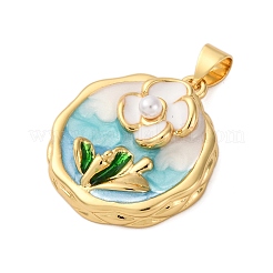 Flower Brass Enamel Pendants&nbsp;KK-D390-17G-01