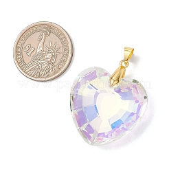真鍮製ガラスチャーム  ハートチャーム  ゴールド  多面カット  クリアAB  38x33x14mm  穴：6x4mm&nbsp;PALLOY-JF05135-01