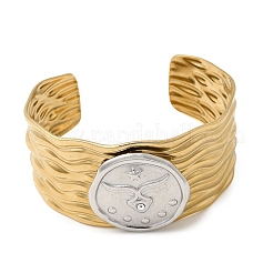 Hammered 304 Stainless Steel Cuff Bangles for Women&nbsp;BJEW-Z177-01GP-02