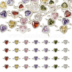 28Pcs 7 Colors Brass Pave Cubic Zirconia Heart Links Connector Charms&nbsp;KK-TA0003-47