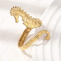 女性用304ステンレススチールカフオープンリング  タツノオトシゴ  ゴールドカラー  31mm  内径：20mm&nbsp;SA-CBA7062-23G