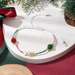 Christmas 8mm Round Dyed Natural Malaysia Jade & Natural Carnelian & Glass Seed Beads Braided Bead Bracelets&nbsp;BJEW-MZ00070-02