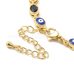 Enamel Evil Eye & Glass Oval Link Chain Bracelet&nbsp;BJEW-G663-01G-03