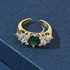 Brass Micro Pave Cubic Zirconia Cuff Open Rings for Women&nbsp;RJEW-L343-07G-01