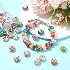 60個 12スタイル 透明樹脂 ヨーロピアン ロンデルビーズ  大穴ビーズ  ポリマークレイとプラチナトーン合金のダブルコアを使用  ミックスカラー  14x8.5mm  穴：5mm  5個/スタイル&nbsp;RPDL-CJ0001-08