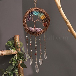 7 Chakra Copper Wire Wrapped Tree of Life Natural & Synthetic Mixed Stone Chips Suncatchers&nbsp;HJEW-F027-10