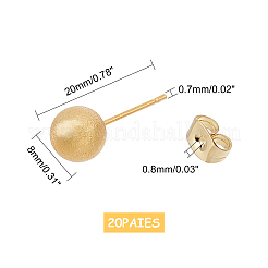 304ステンレススチール製イヤリング  低刺激性のイヤリング  テクスチャ  耳ナッツ  ラウンド  ゴールドカラー  20x8mm  ピン：0.7mm  20のペア/箱&nbsp;EJEW-UN0001-12-8mm