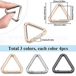 12 個 3 色合金スプリングゲートリング  三角形  ミックスカラー  5ゲージ  31.5x34x4.5mm  4個/カラー&nbsp;FIND-SC0010-19