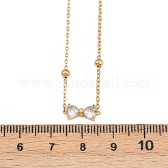 304 Stainless Steel Pave Clear Cubic Zirconia Bowknot Pendant Necklaces for Women&nbsp;NJEW-G179-08G