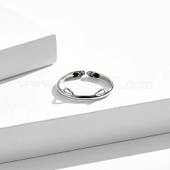 925スターリングシルバーカフスリング  エポキシ樹脂と  猫  ブラック  銀  usサイズ6 1/2(16.9mm)&nbsp;RJEW-BB70407