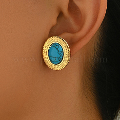 Vintage Stainless Steel with Turquoise Stud Earrings&nbsp;YU8989-1