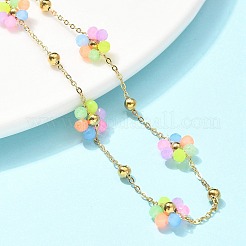 304 Stainless Steel & Synthetic Stone Daisy Flower Chain Anklets for Women&nbsp;AJEW-B031-01G-01