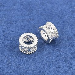 真鍮製ヨーロピアンビーズ  コインのあるコラム  大穴ビーズ  銀  4x3mm  穴：3mm&nbsp;KK-A292-03B-S