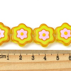 ガラスビーズ  手描きのビーズ  エナメル  花  ゴールド  19x6mm  穴：1.2mm&nbsp;GLAA-A040-01A