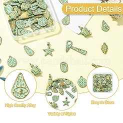 55pcs11スタイルチベットスタイルアロイペンダント  アンティークブロンズ＆グリーングリーン  混合図形  17~29.5x7~17x1~6.5mm  穴：1~5mm  5個/スタイル&nbsp;FIND-CJ0006-87