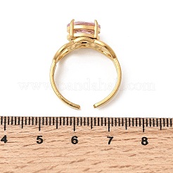 女性用真鍮マイクロパヴェガラスカフリング  楕円形のオープンリング  ゴールドカラー  9x10mm  内径：18.2mm&nbsp;LS-RJEW-K312-05G